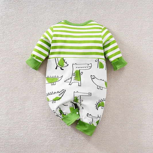 Spring And Autumn Unisex Cute Cartoon Strap Crocodile Printed Cotton Comfortable Long Sleeve Baby Bodysuit - itzy bitsy