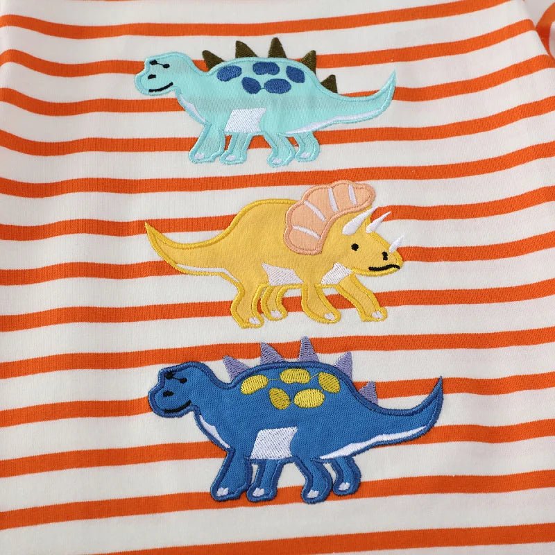 Striped Dinosaurs Embroidery Long Sleeve - itzy bitsy