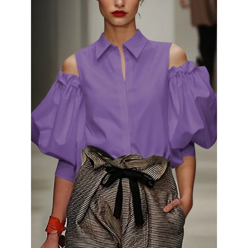 Tuxedo Cold Shoulder Chic Vintage Shirt - itzy bitsy