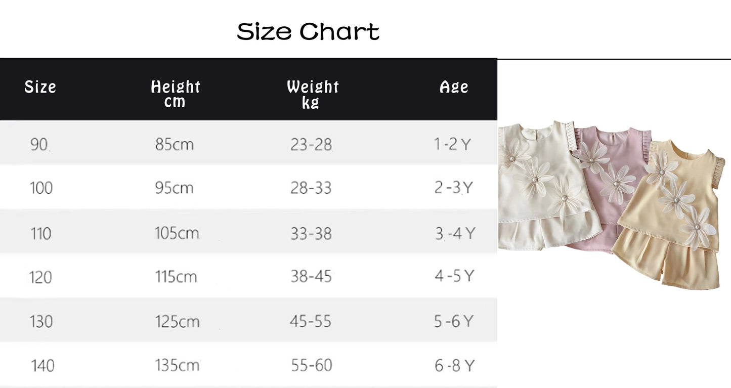 Girls Flower Sleeveless Top + Pleated Short Outfit Set - Yellow
