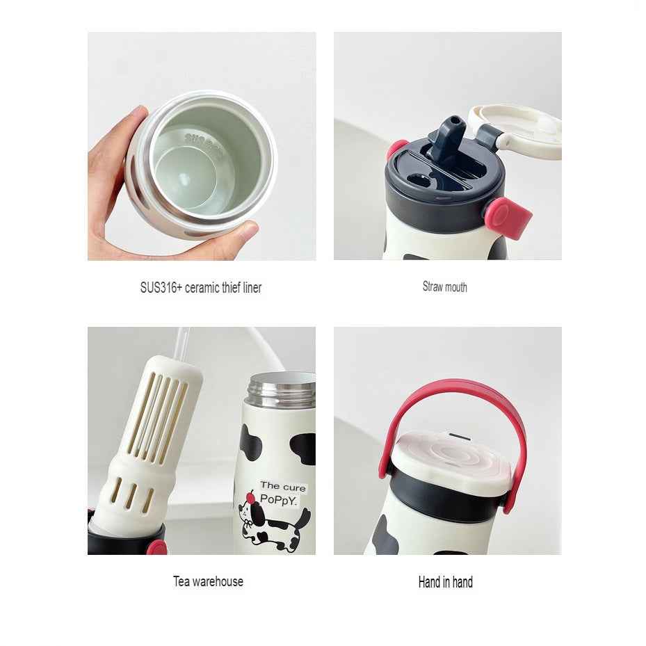 600ml Elegant 316 Stainless Steel Thermos Cup with Straw
