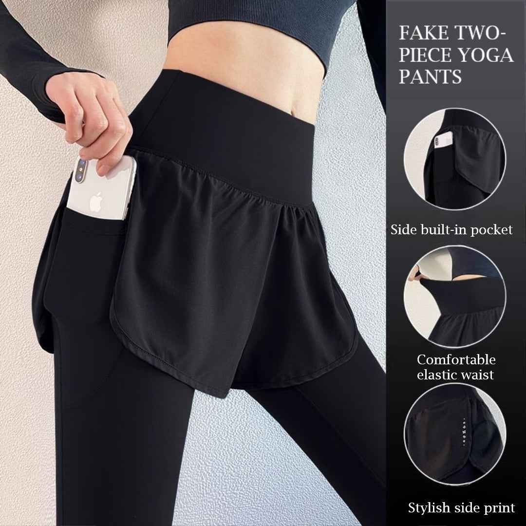 Fake two-piece fitness pants female high waist elastic tight running pants skirt quick-drying sports pants autumn yoga trousers were thin