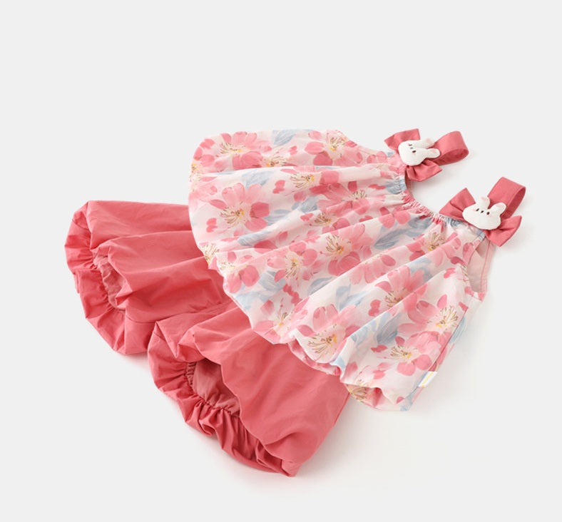 Girls' Floral Summer Bunny Strap 2Pcs Set Outfit