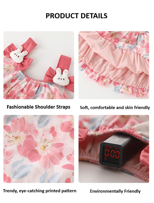 Girls' Floral Summer Bunny Strap 2Pcs Set Outfit