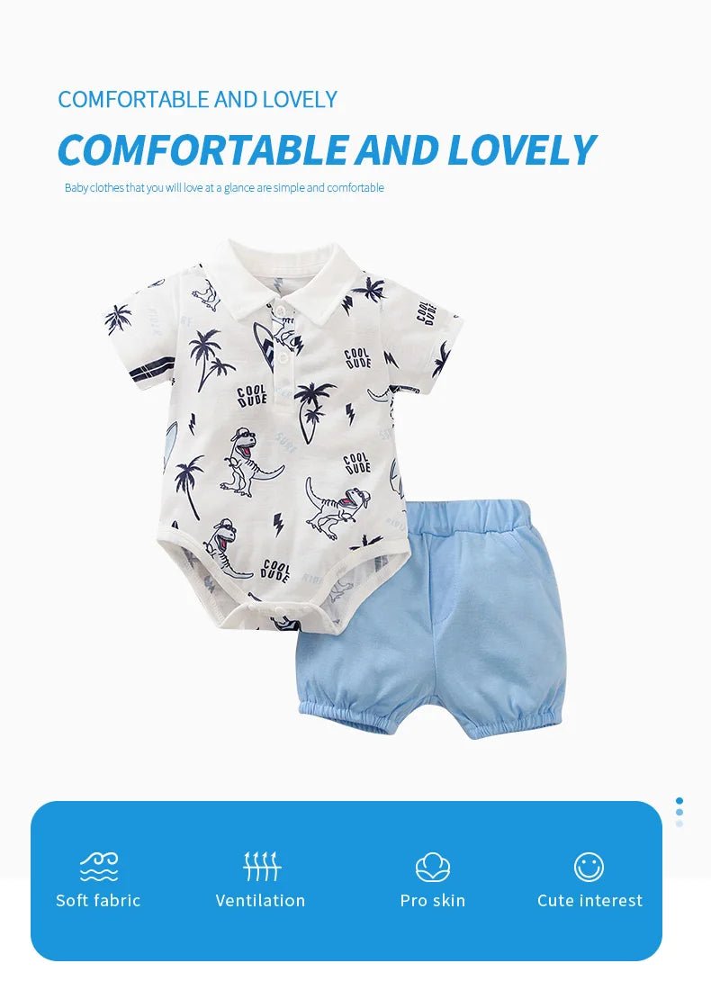 2 pcs Set Cute Dinosaur Comfortable Jumpsuit + Shorts - itzy bitsy