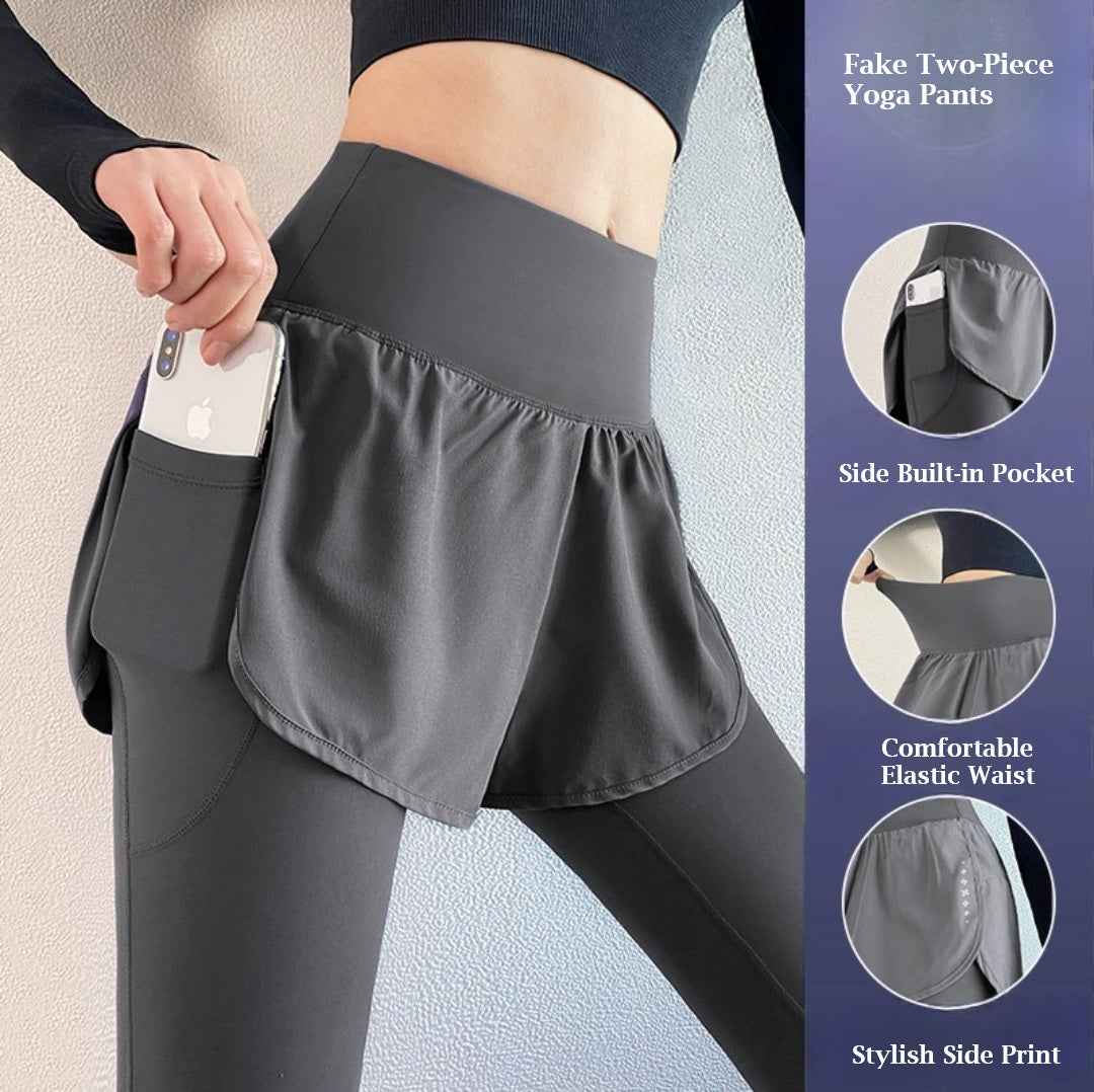 Fake two-piece fitness pants female high waist elastic tight running pants skirt quick-drying sports pants autumn yoga trousers were thin