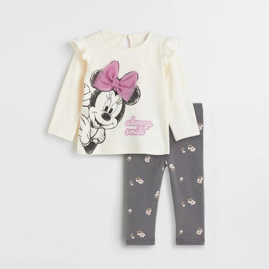 2Pcs Minnie Casual Printed Long Sleeved Top + Pants Outfits - itzy bitsy