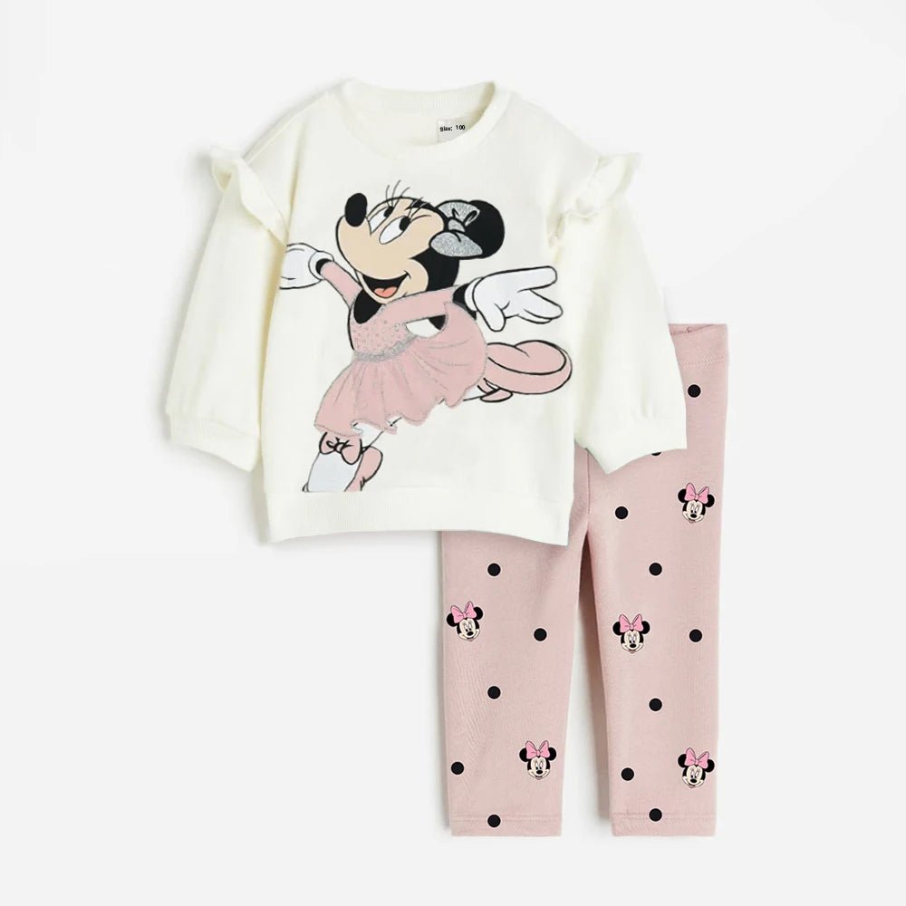 2Pcs Minnie Casual Printed Long Sleeved Top + Pants Outfits - itzy bitsy