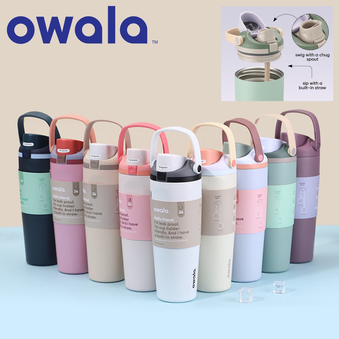 Wholesale Owala 30oz FreeSip Sway Stainless Steel Tumbler Water Bottle (5pcs)