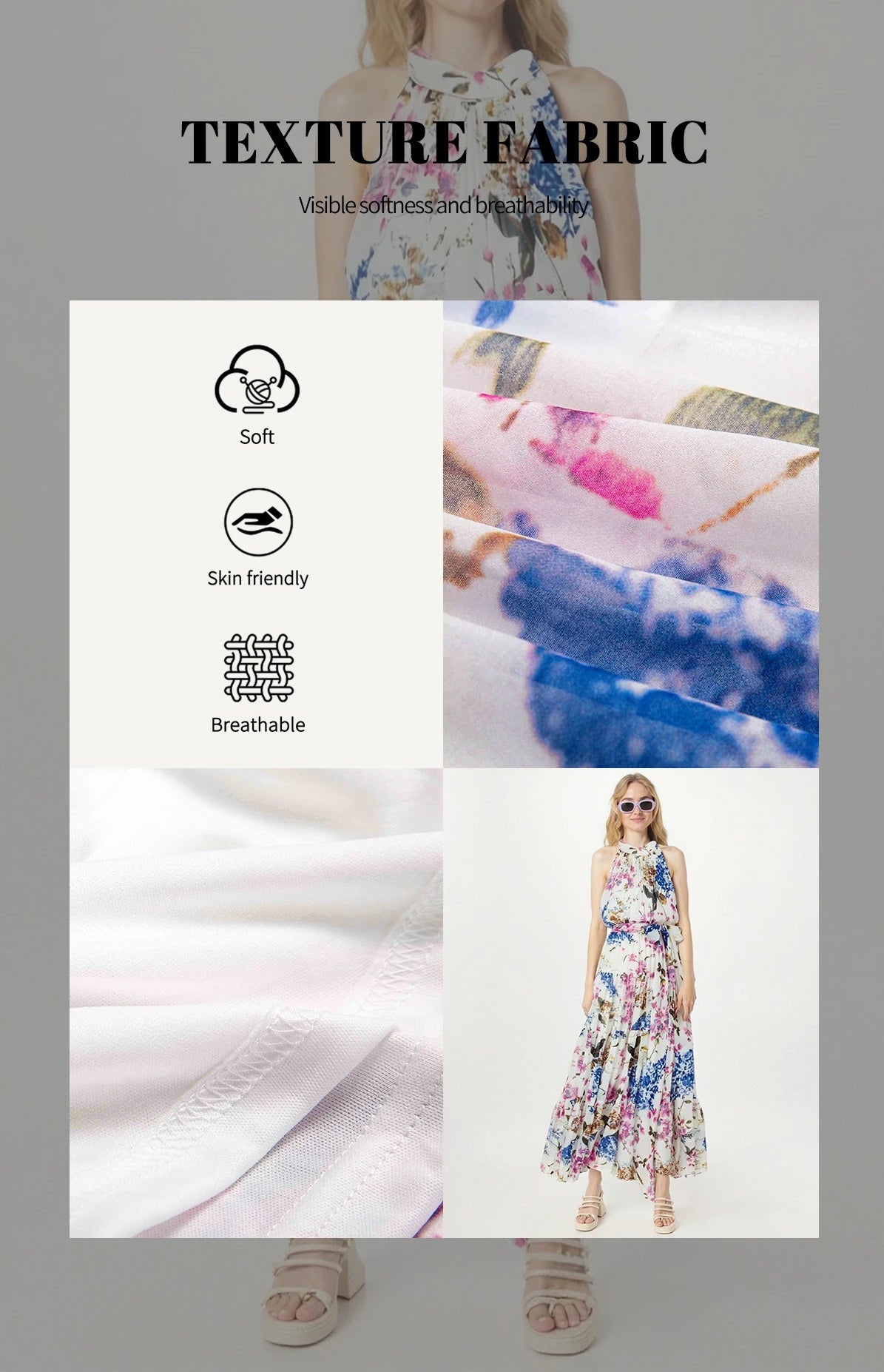 CHCH Women Flowery Silk Chiffon Halter Dress