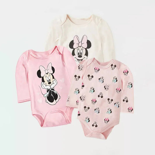 3Pcs Set Girl Minnie Printed Rompers - itzy bitsy