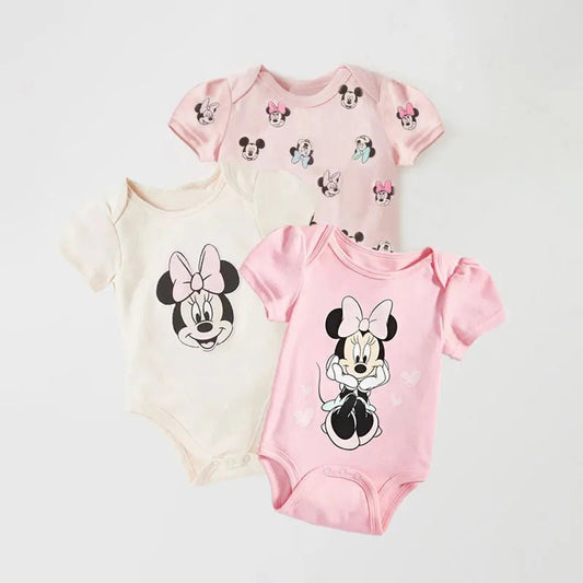 3Pcs Set Girl Minnie Printed Rompers - itzy bitsy