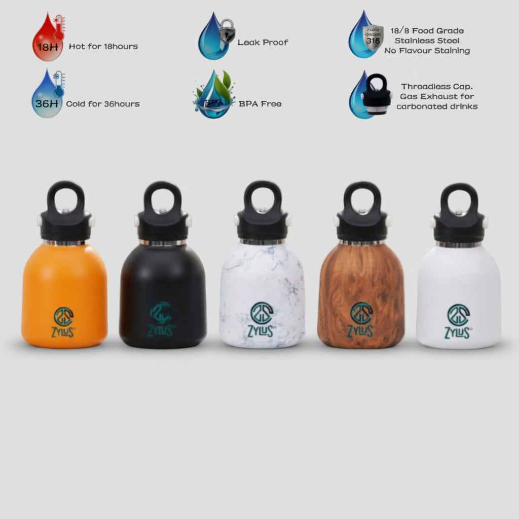 Kids Insulated Twist Free Water Bottle - Marble 400ml
