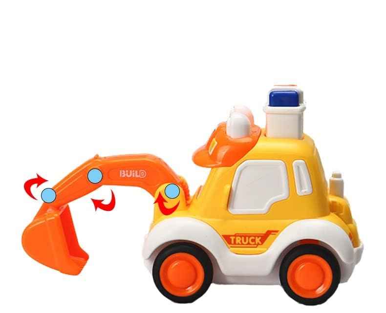 PRIMEFAIR Unbreakable 4pcs Cartoon Cute Face Changing Press Children's Fun Toy Car for Infant 36 Months Kids Boy 1 Small Police 1 Ambulance 1 Engineering Vehicle 1 Fire Truck