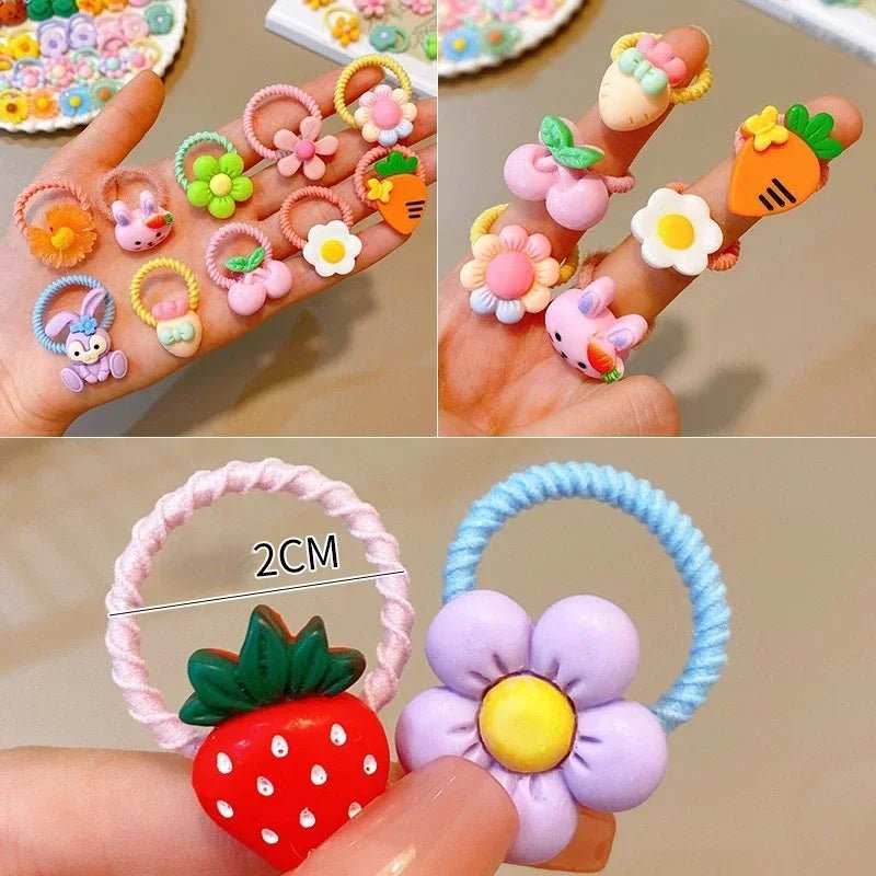 50/40/30pcs Cute Rubber Bands for Children with appealing designs featuring animals, fruits, and flowers - itzy bitsy