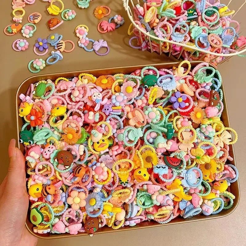 50/40/30pcs Cute Rubber Bands for Children with appealing designs featuring animals, fruits, and flowers - itzy bitsy