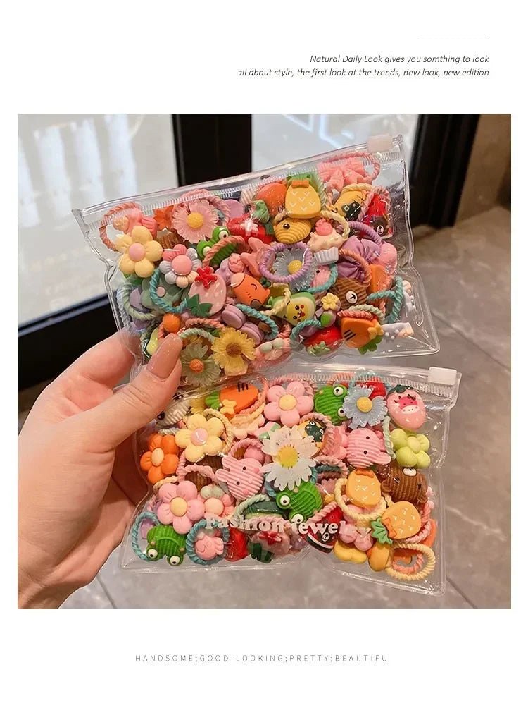 50/40/30pcs Cute Rubber Bands for Children with appealing designs featuring animals, fruits, and flowers - itzy bitsy