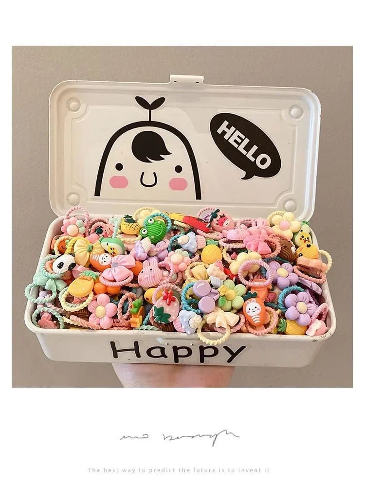 50/40/30pcs Cute Rubber Bands for Children with appealing designs featuring animals, fruits, and flowers - itzy bitsy