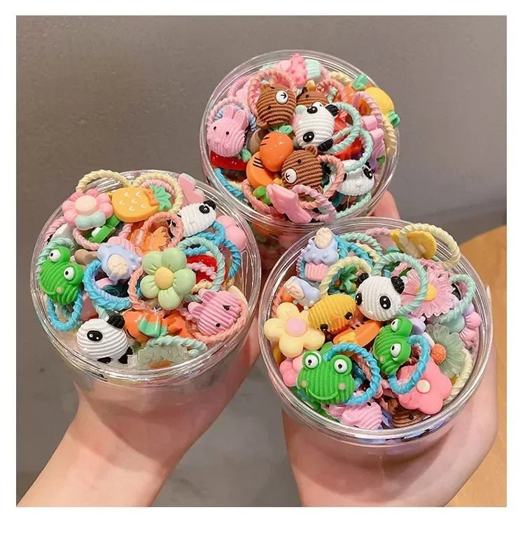 50/40/30pcs Cute Rubber Bands for Children with appealing designs featuring animals, fruits, and flowers - itzy bitsy
