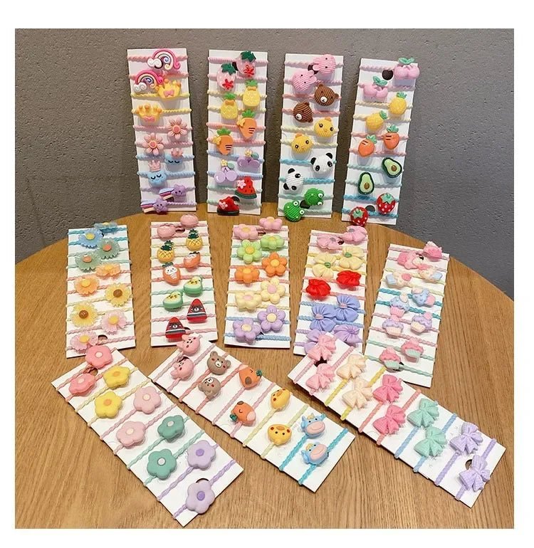 50/40/30pcs Cute Rubber Bands for Children with appealing designs featuring animals, fruits, and flowers - itzy bitsy