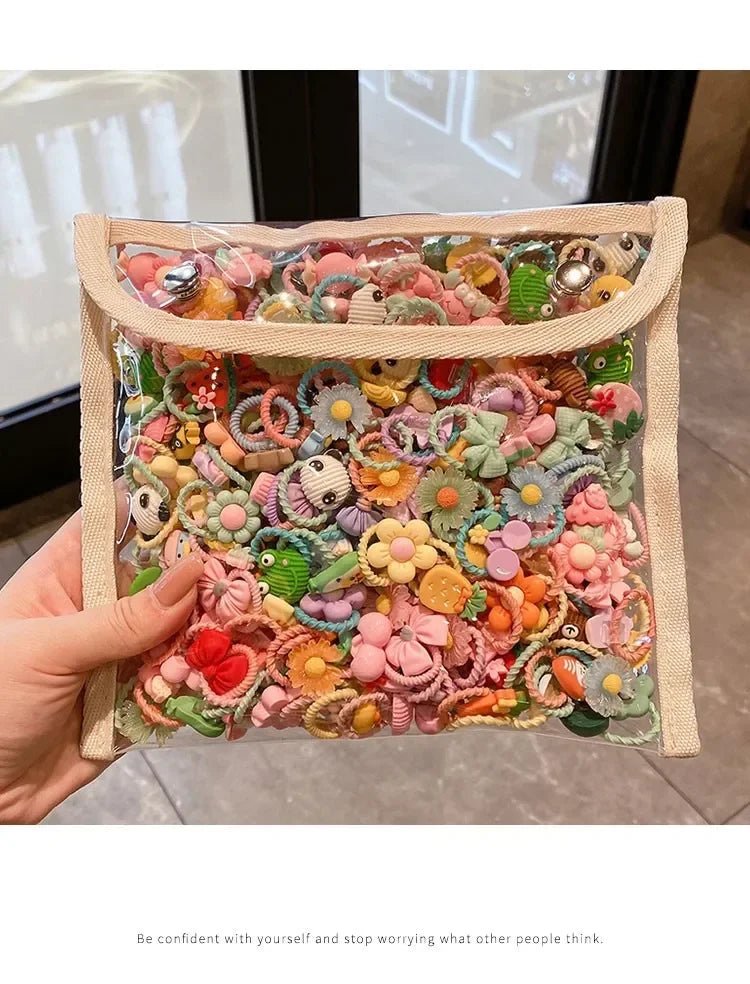 50/40/30pcs Cute Rubber Bands for Children with appealing designs featuring animals, fruits, and flowers - itzy bitsy