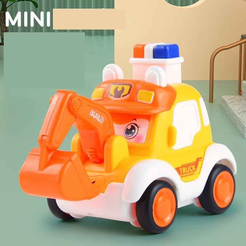 PRIMEFAIR Unbreakable 4pcs Cartoon Cute Face Changing Press Children's Fun Toy Car for Infant 36 Months Kids Boy 1 Small Police 1 Ambulance 1 Engineering Vehicle 1 Fire Truck