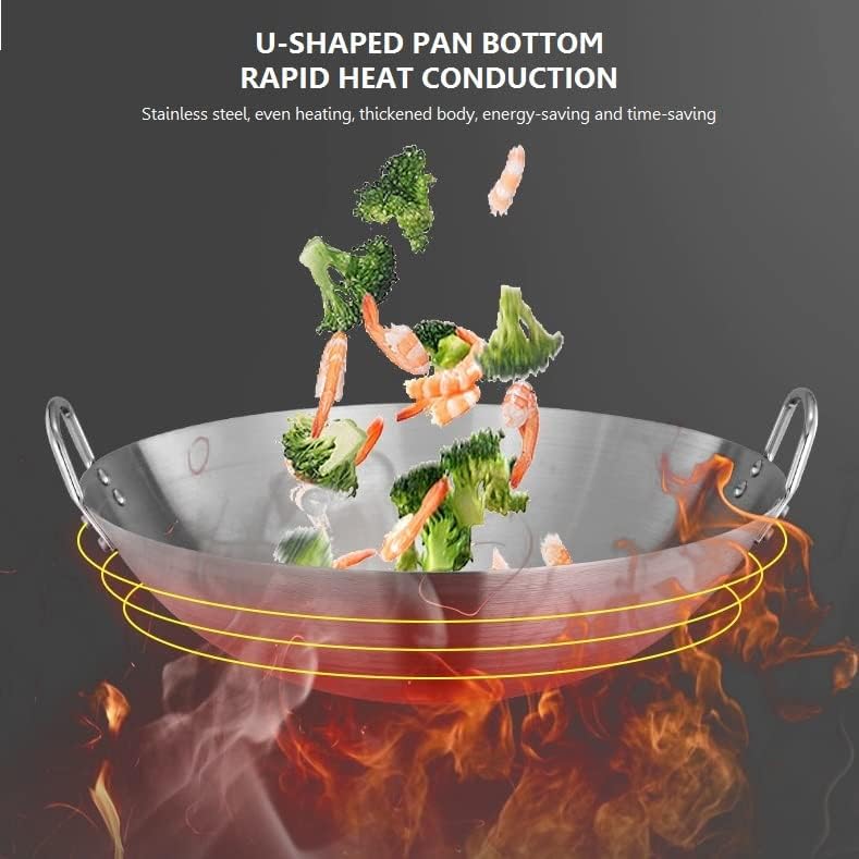 Commercial Size Stainless Steel Uncoated Double Handle Wok/Frying Pan