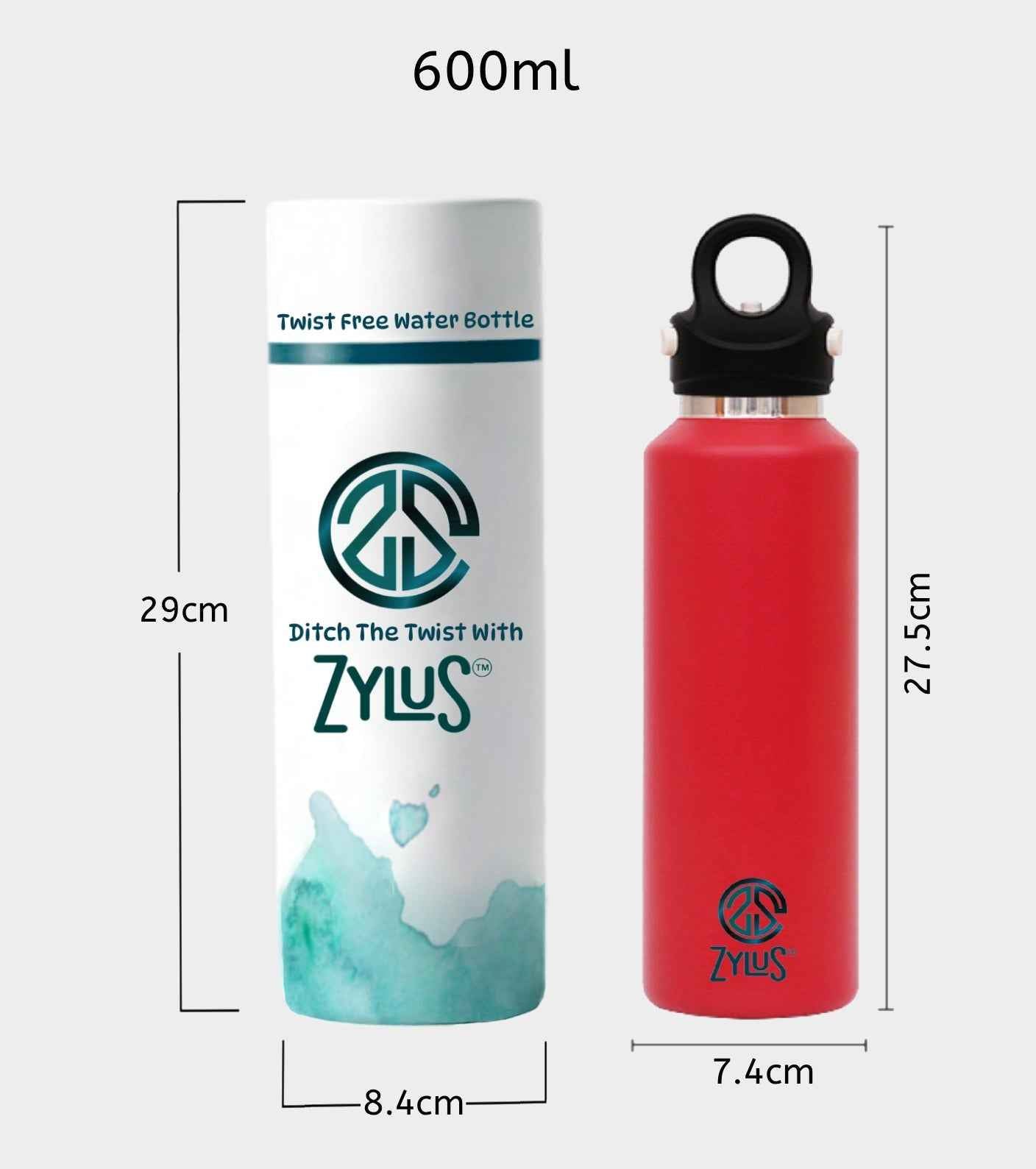 Stainless Steel Insulated Twist Free Water Bottle - 600ml