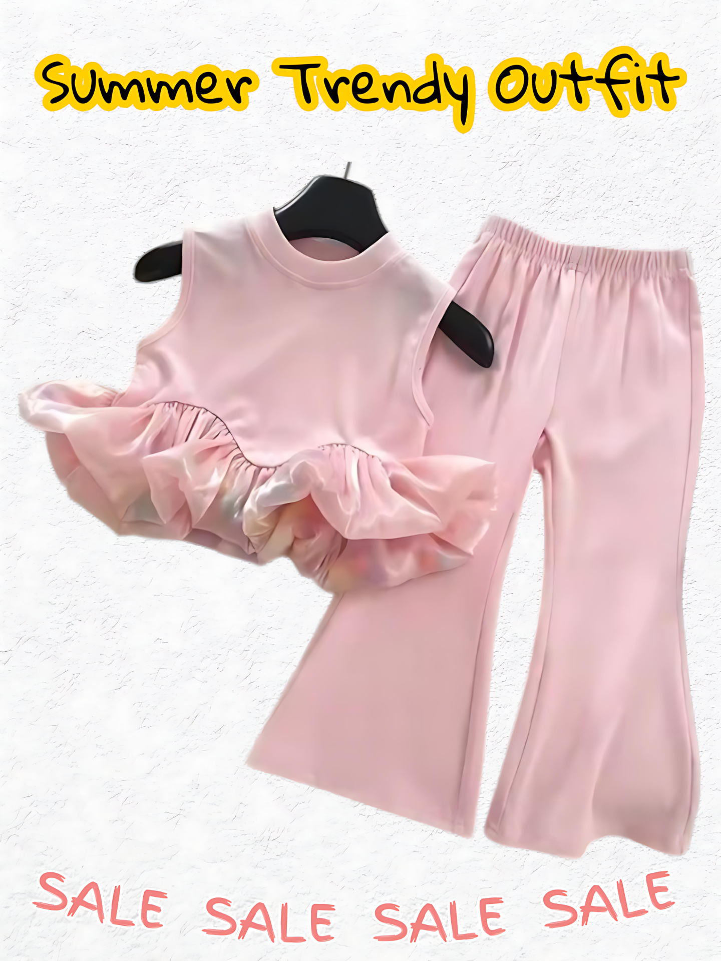 Girls Sleeveless Sling Pom Pom Top + Leggings Set