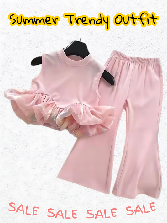 Girls Sleeveless Sling Pom Pom Top + Leggings Set