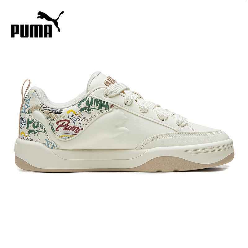PUMA Unisex Park Sneakers - Lightweight All-Season Casual Shoes with Vibrant Colorful Design, Synthetic Synthetic Faux Leather Upper & Rubber Sole, Breathable Fabric Lining for Men & Women, White with Colorful Accents, Ladies Sneakers, Versatile Footwear,
