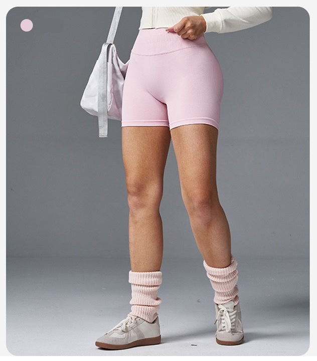 Women's High Stretch Seamless Scrunch Bum, Low Ribbed Waist Sports Shorts