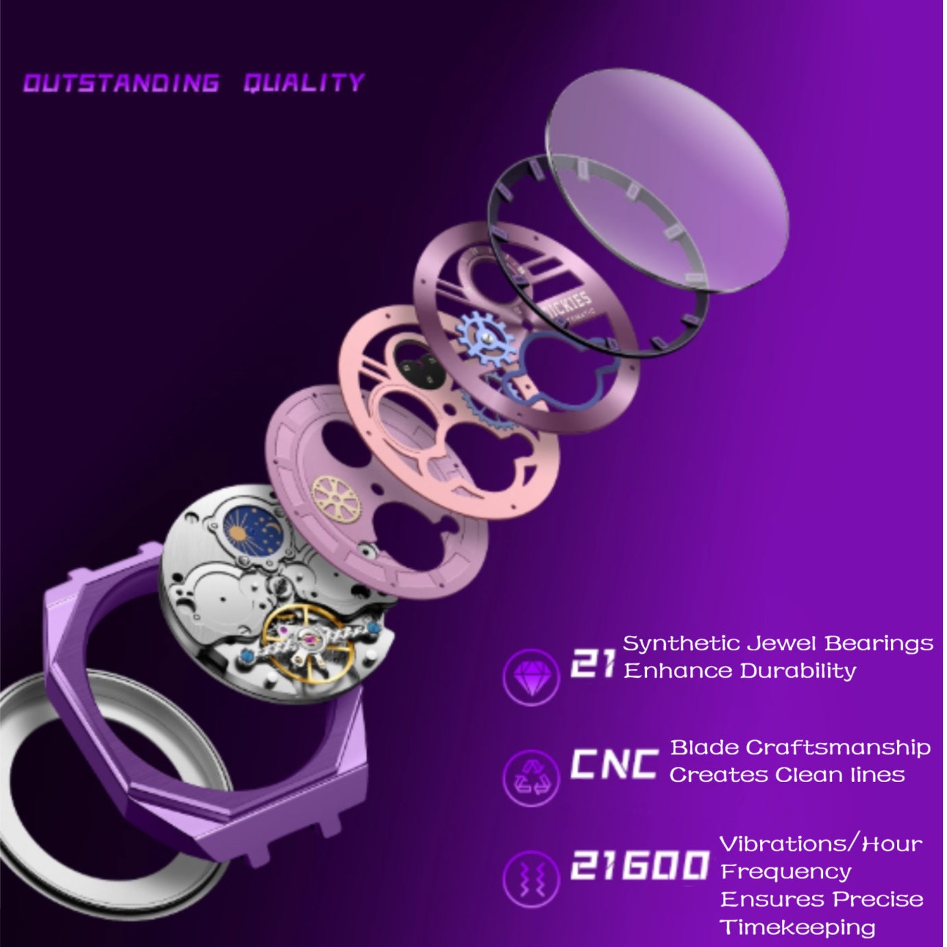 Dickies Mechanical Fully Automatic Skeleton Watch - CL-485