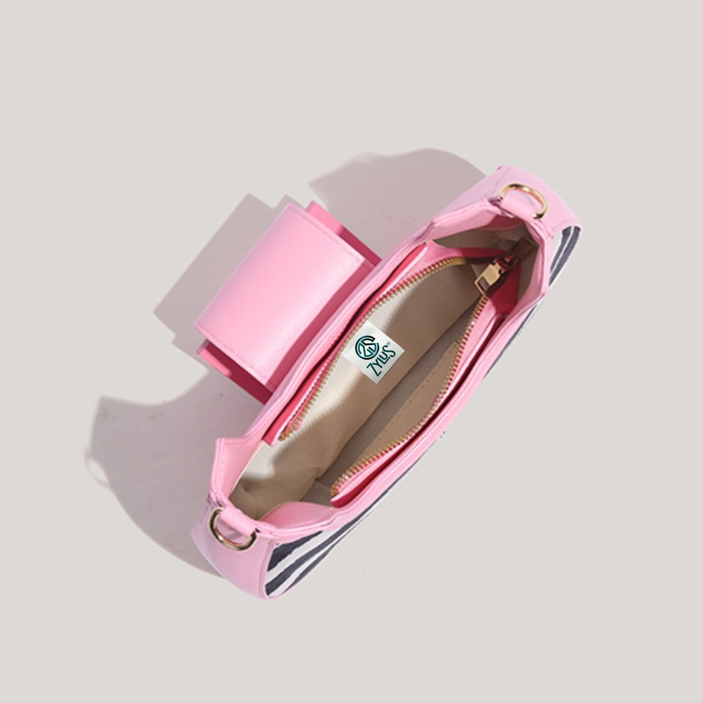 Zylus - Women's Zebra Print Crescent Baguette Shoulder Bag