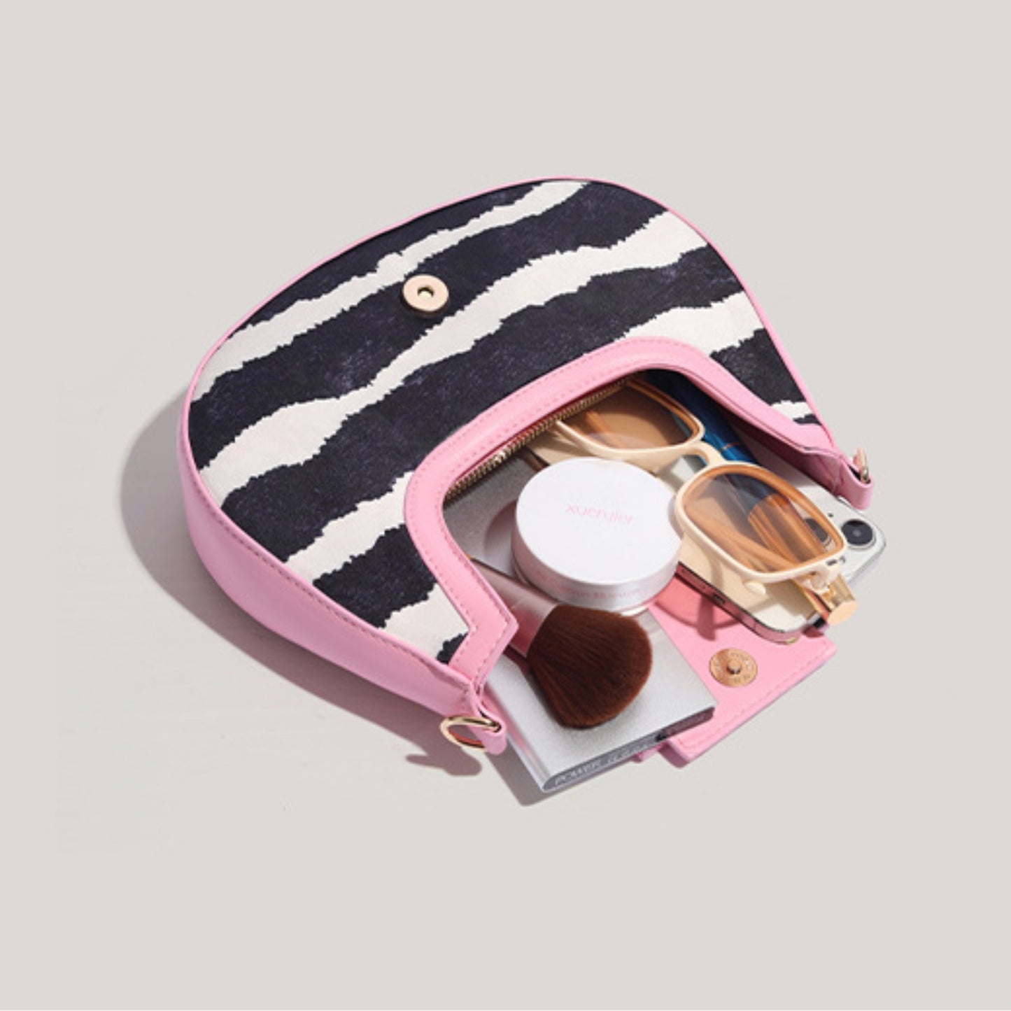 Zylus - Women's Zebra Print Crescent Baguette Shoulder Bag