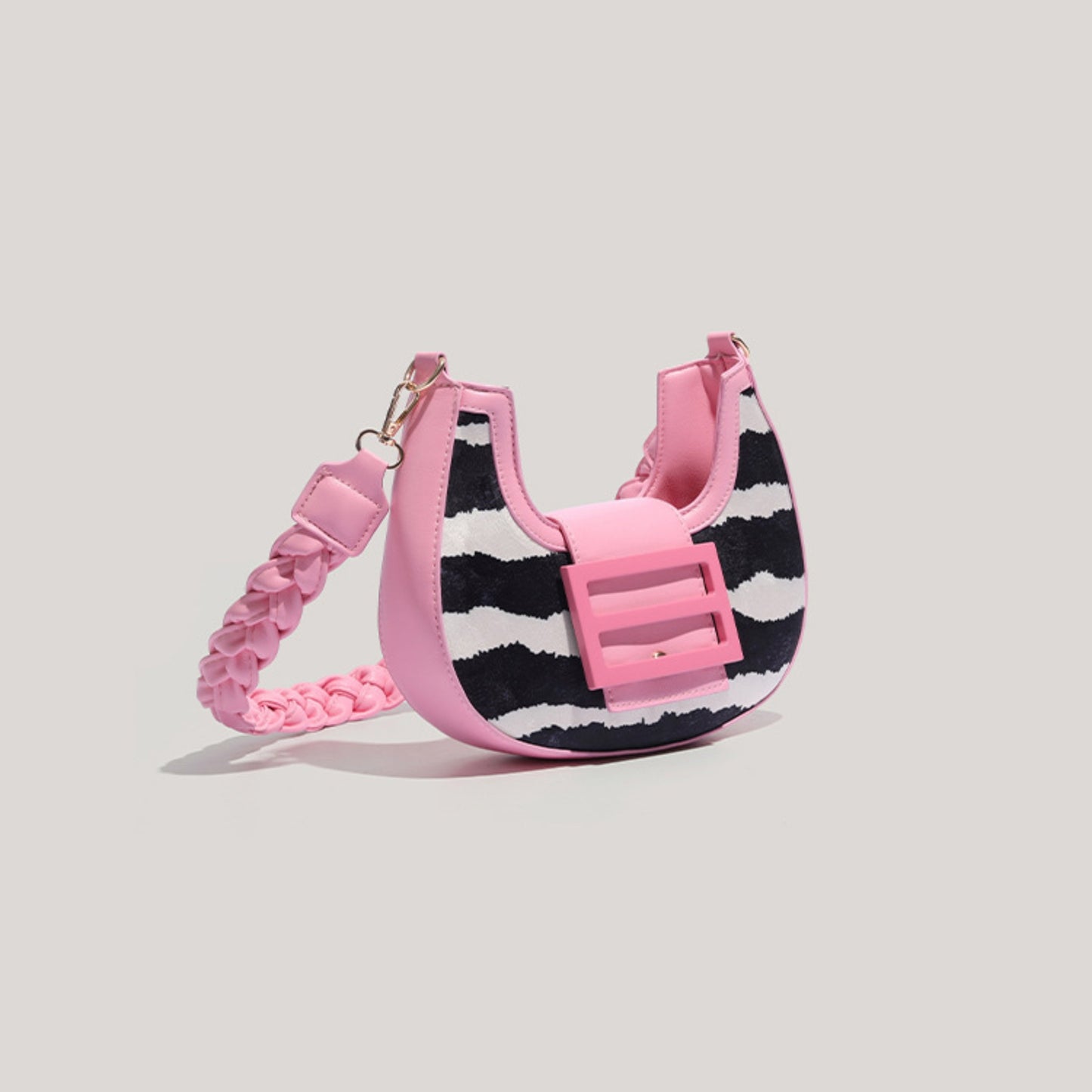 Zylus - Women's Zebra Print Crescent Baguette Shoulder Bag