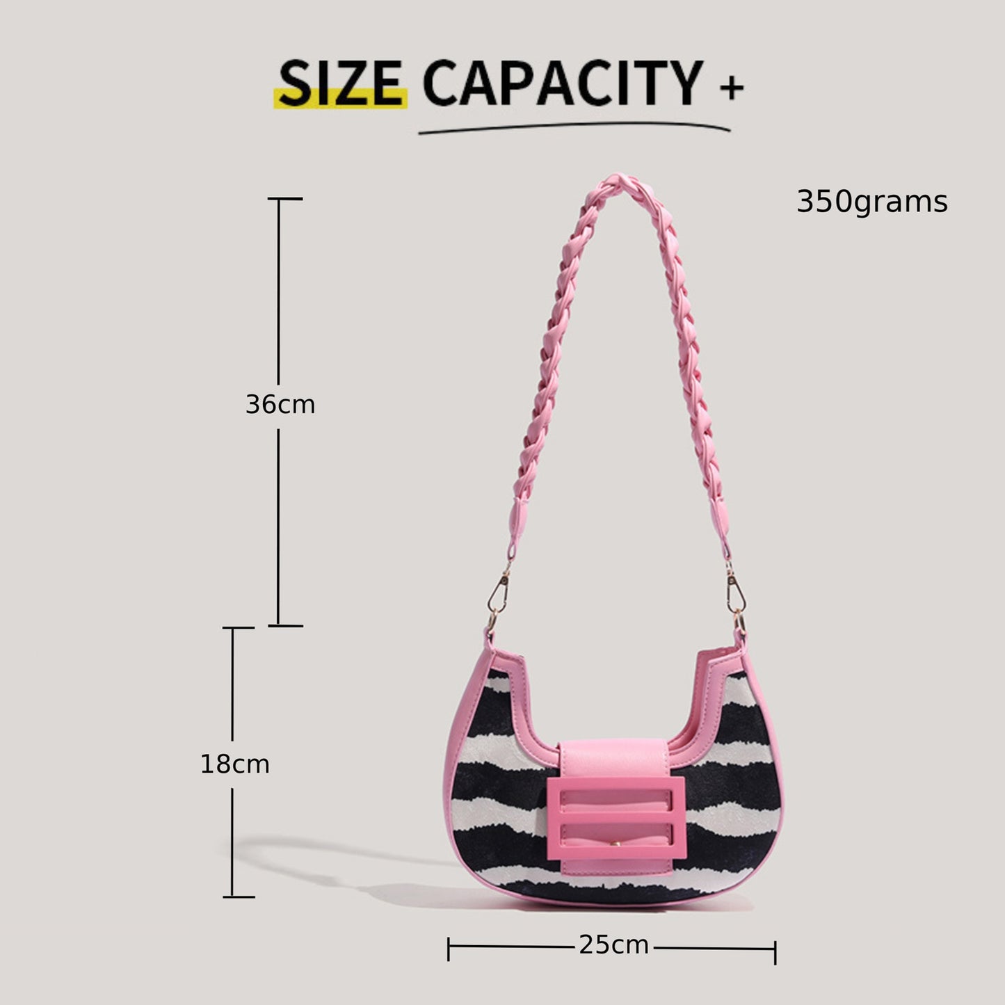 Zylus - Women's Zebra Print Crescent Baguette Shoulder Bag