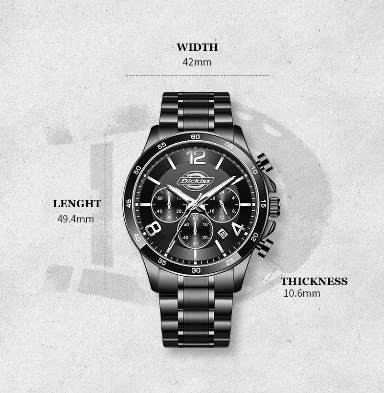 Dickies Watch Men's Steel Belt Business Fashion Three Eyes Multifunctional Men's Watch 2024 Trend New CL587