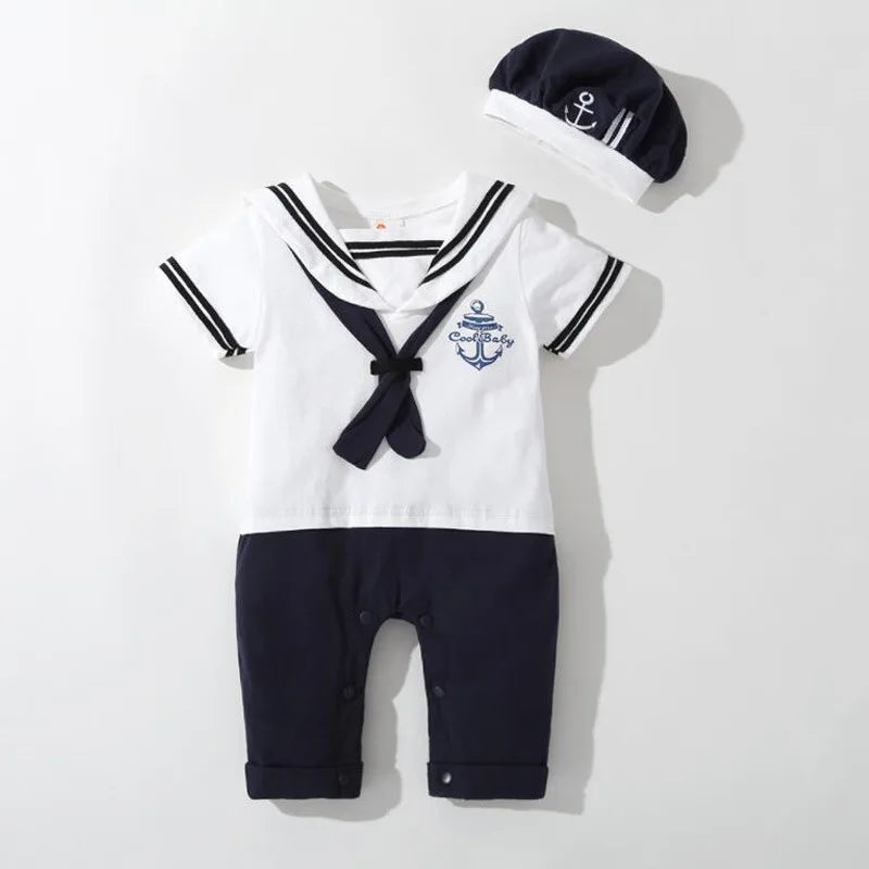 Marine Sailor Jumpsuit + Hat 2Pcs Sets