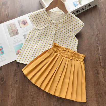 Girls Clothing Sets Sleeveless Blouse +  Skirt