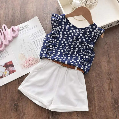 Girls Clothing Sets Sleeveless Blouse +  Skirt