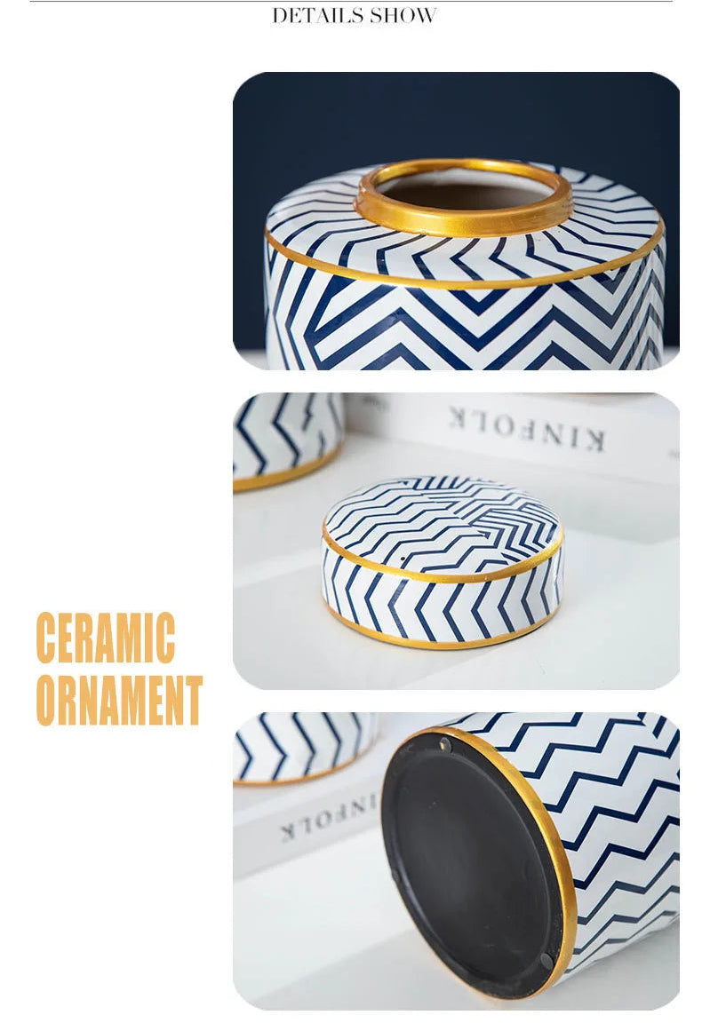 Geometric Ceramic Storage Jars with Lid Decorative Jar Ornament