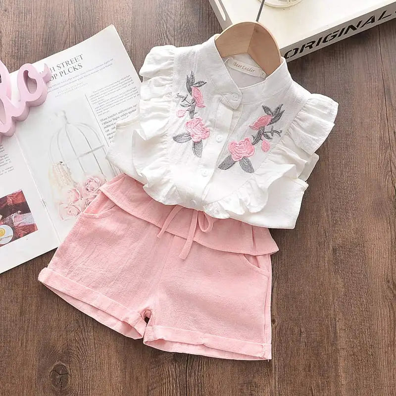 Girls Clothing Sets Sleeveless Blouse +  Skirt