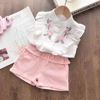 Girls Clothing Sets Sleeveless Blouse +  Skirt