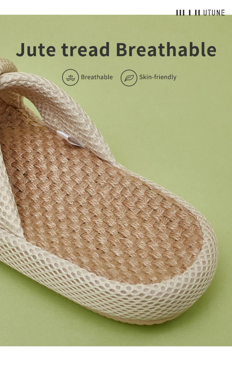 UTUNE Mute Linen Slippers - Japanese Mesh Style