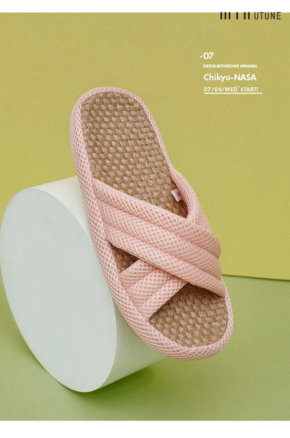 UTUNE Mute Linen Slippers - Japanese Mesh Style