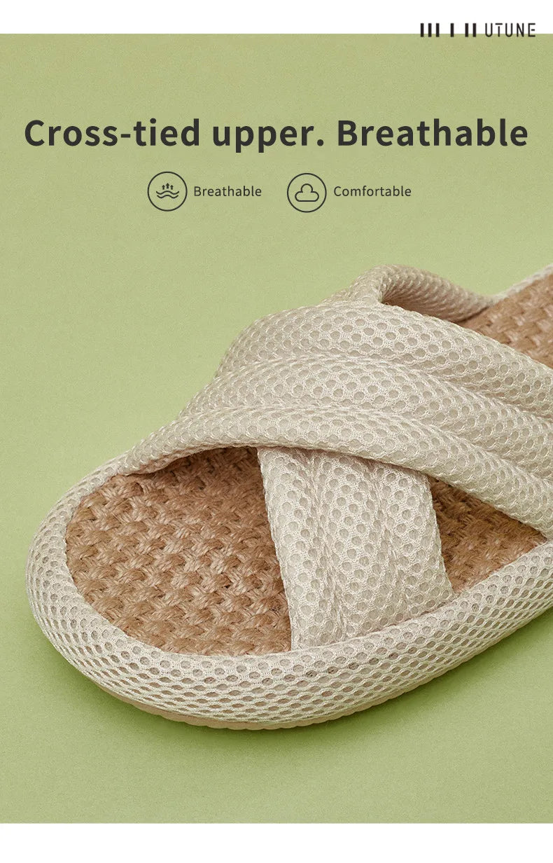 UTUNE Mute Linen Slippers - Japanese Mesh Style