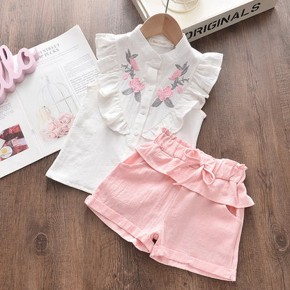 Girls Clothing Sets Sleeveless Blouse +  Skirt