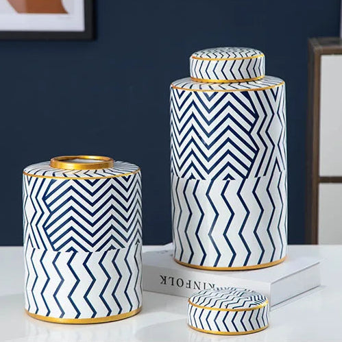 Geometric Ceramic Storage Jars with Lid Decorative Jar Ornament