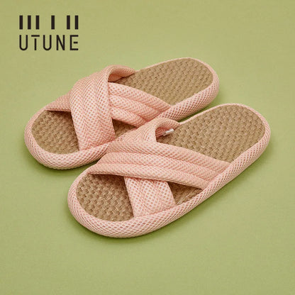 UTUNE Mute Linen Slippers - Japanese Mesh Style